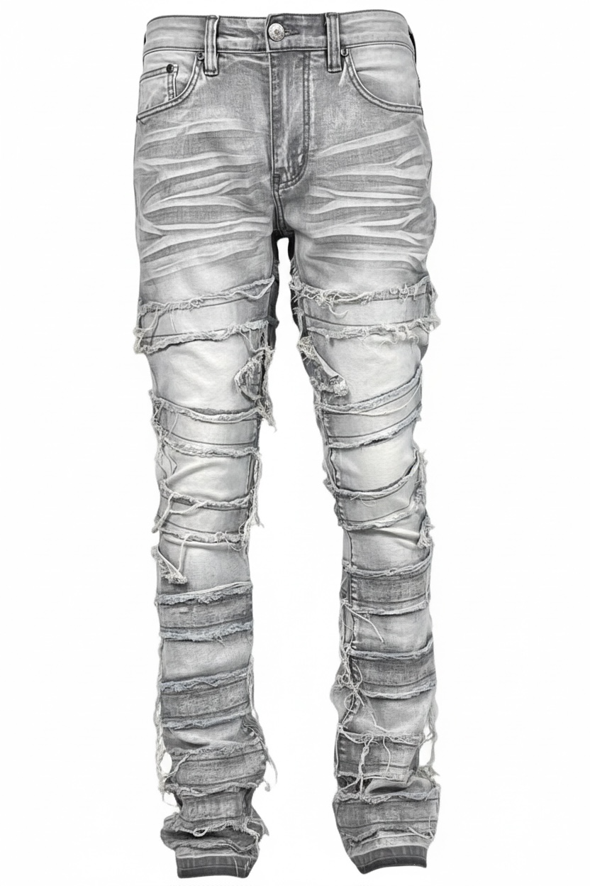 Stacked Horizontal Frayed Jeans
