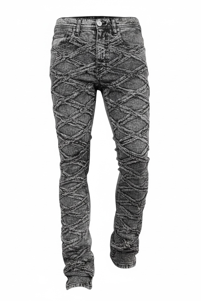Grey Distressed Stacked Jeans