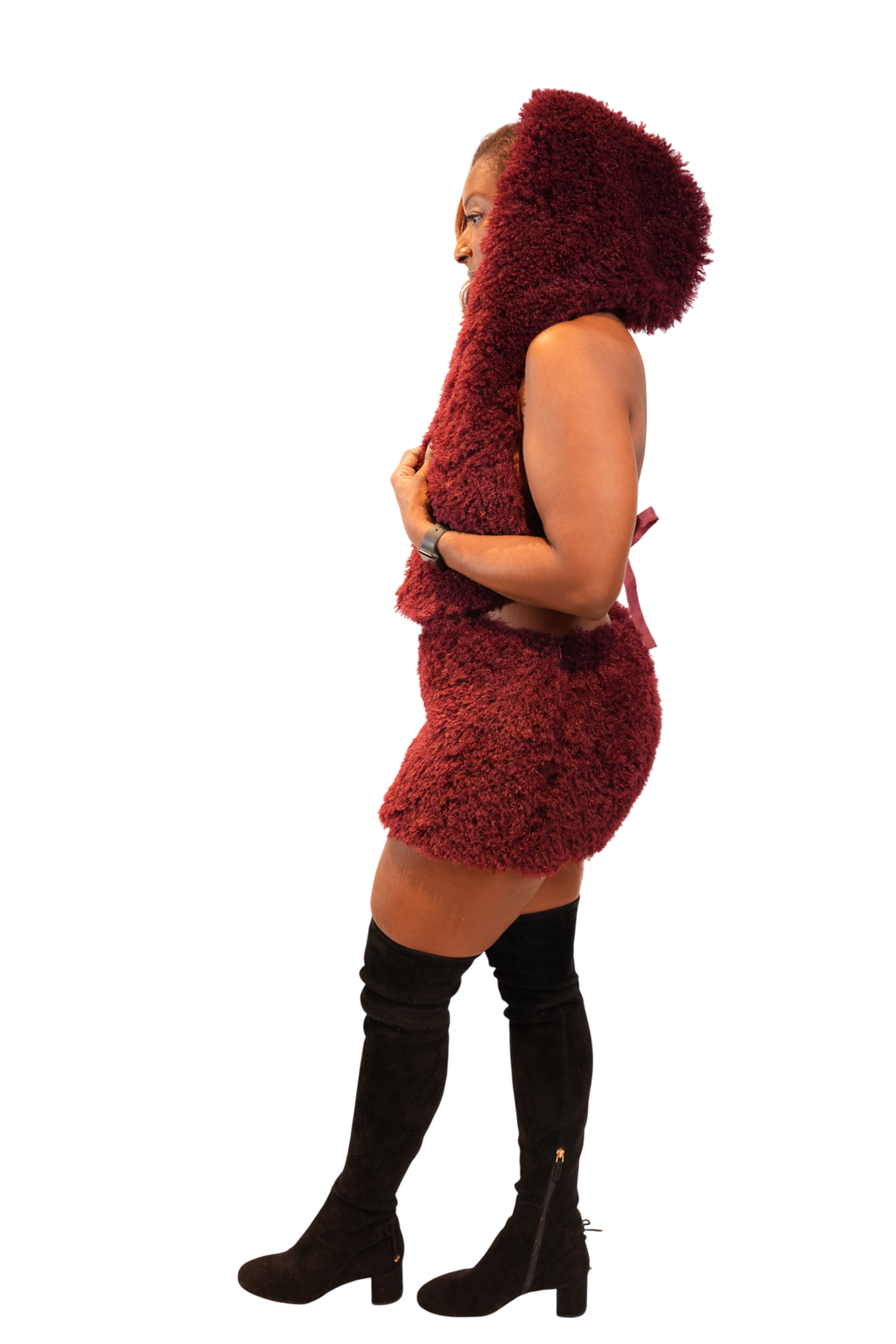 Fur Hoodie Skirt Set
