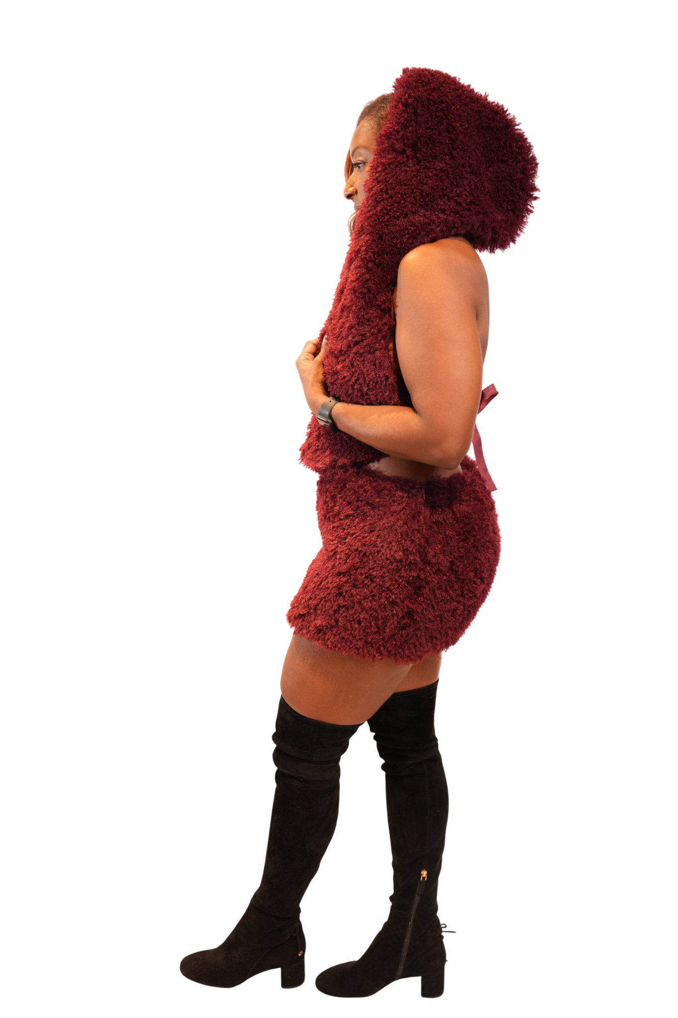 Fur Hoodie Skirt Set