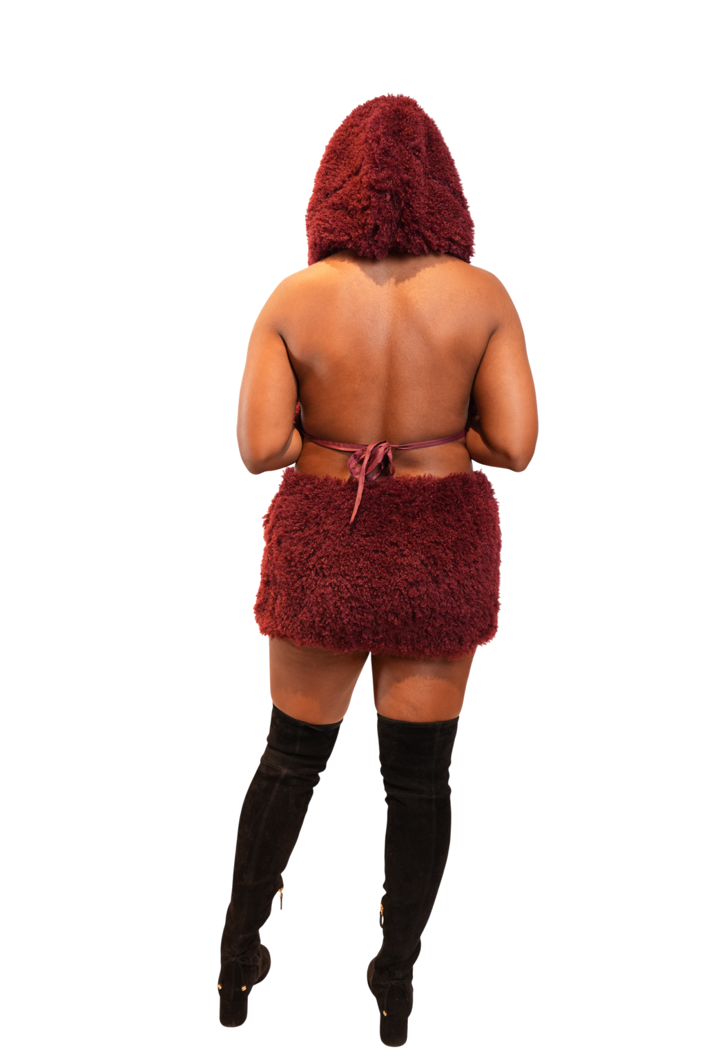 Fur Hoodie Skirt Set