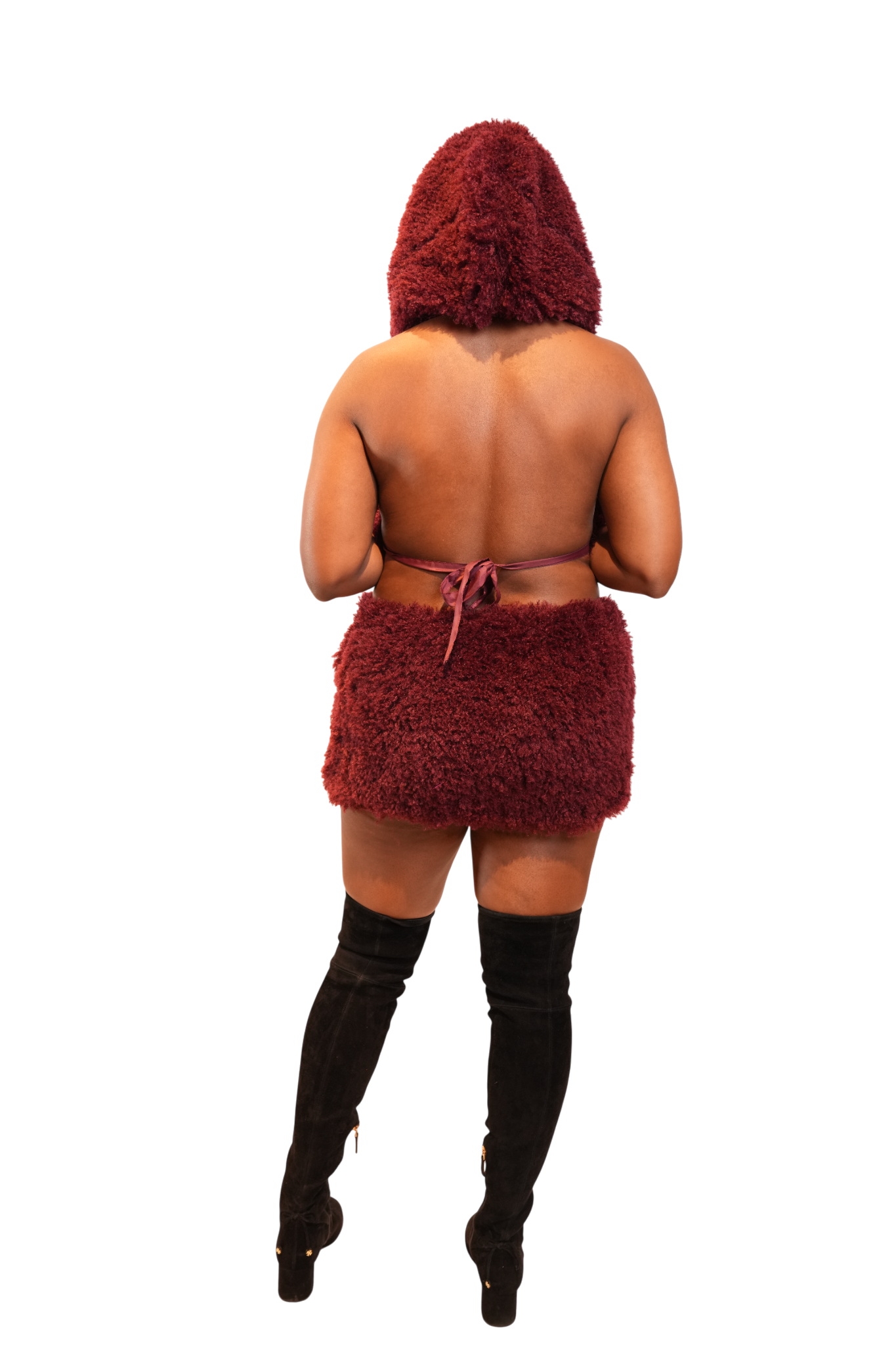 Fur Hoodie Skirt Set