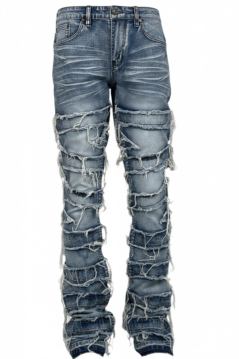 Stacked Horizontal Frayed Jeans