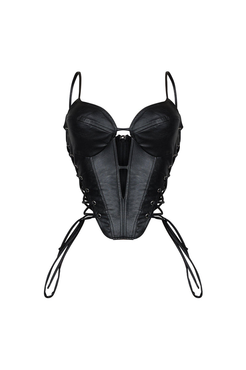 Faux Leather Tie-Up Corset