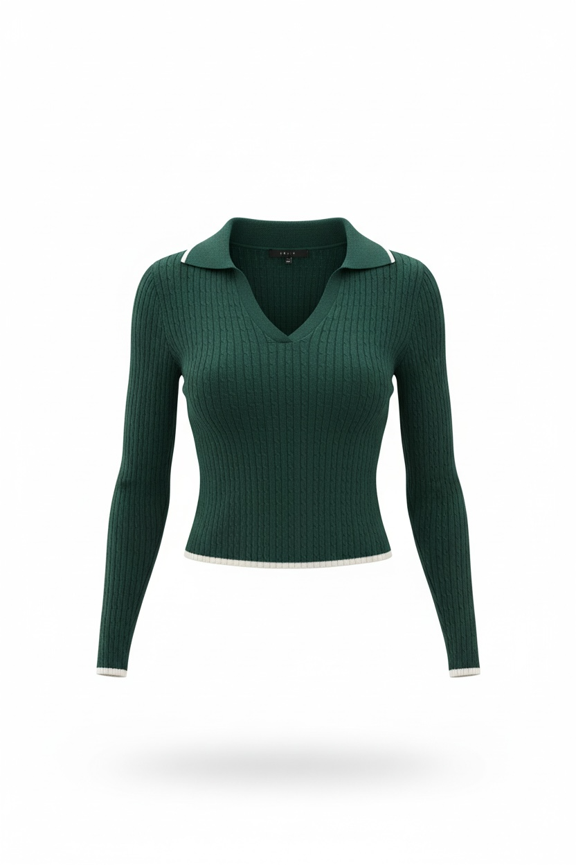 Green Ribbed LS Top