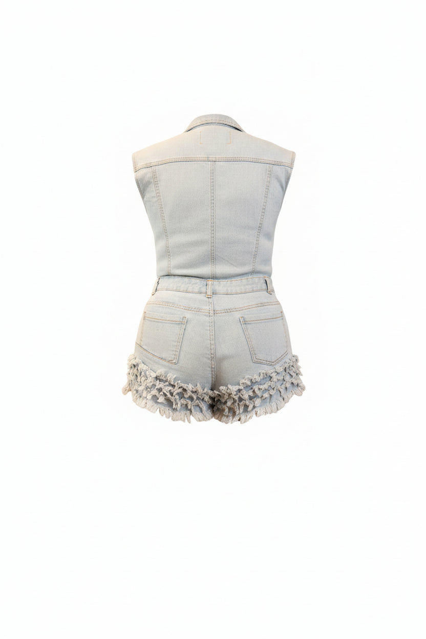 Fringe Denim Romper