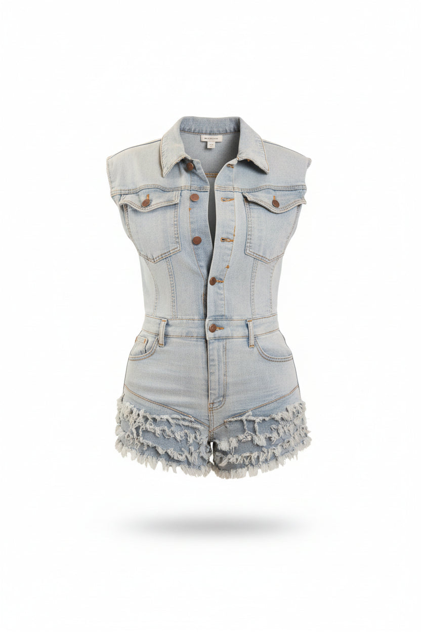 Fringe Denim Romper