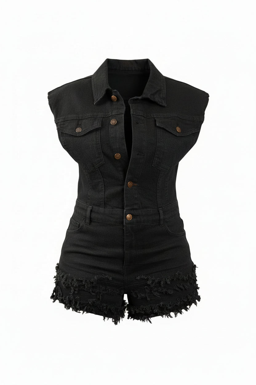 Fringe Denim Romper