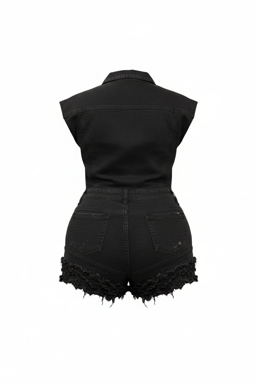 Fringe Denim Romper